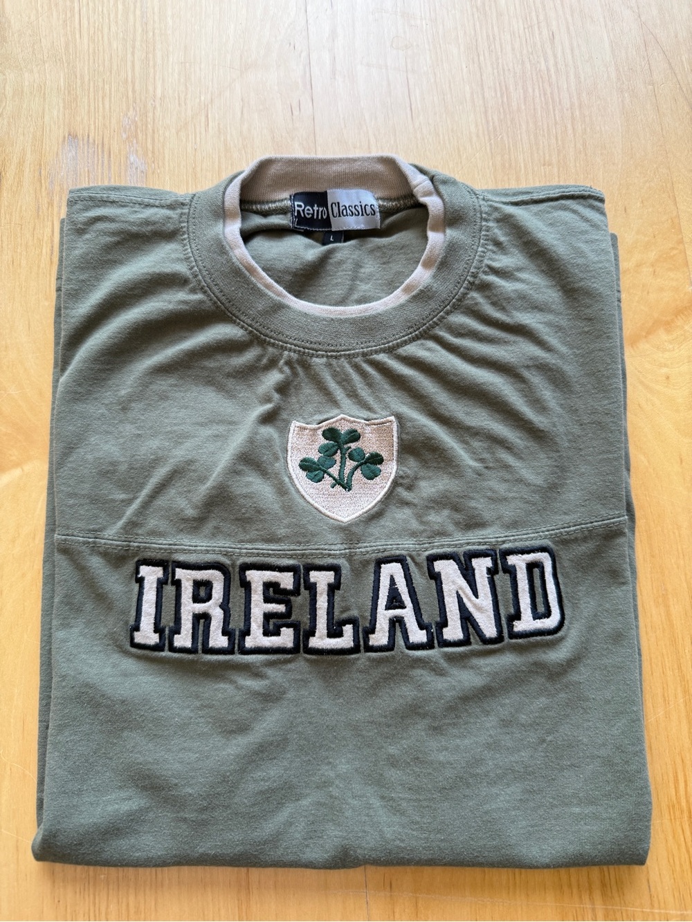 Retro Classics Ireland Shamrock Embroidered Football Style Shirt Large